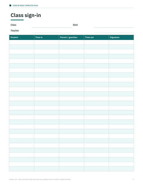 Preview of Printable Class Sign-In Sheet