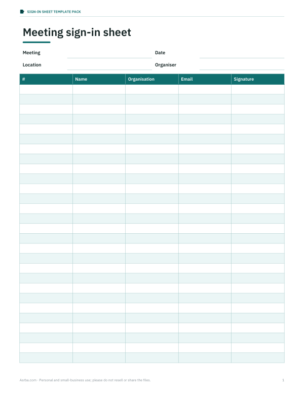 Preview of Meeting Sign-In Sheet Template