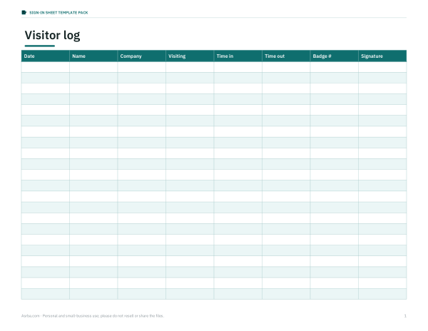 Preview of Printable Visitor Log Sheet